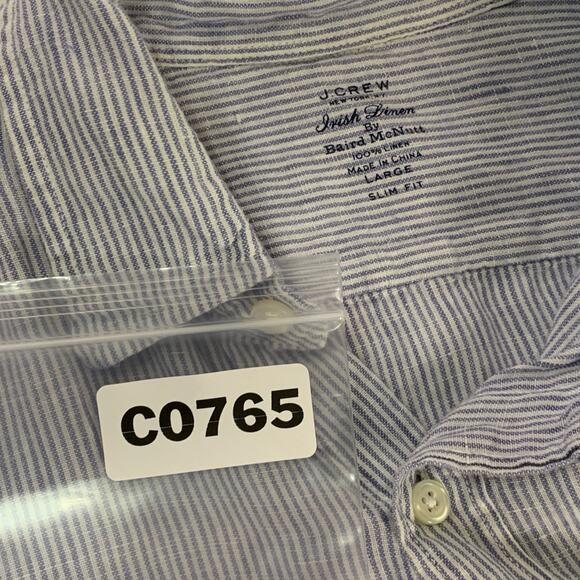 J. Crew L Irish Linen Baird McNutt Button Front Shirt Blue Striped Travel - Picture 8 of 8